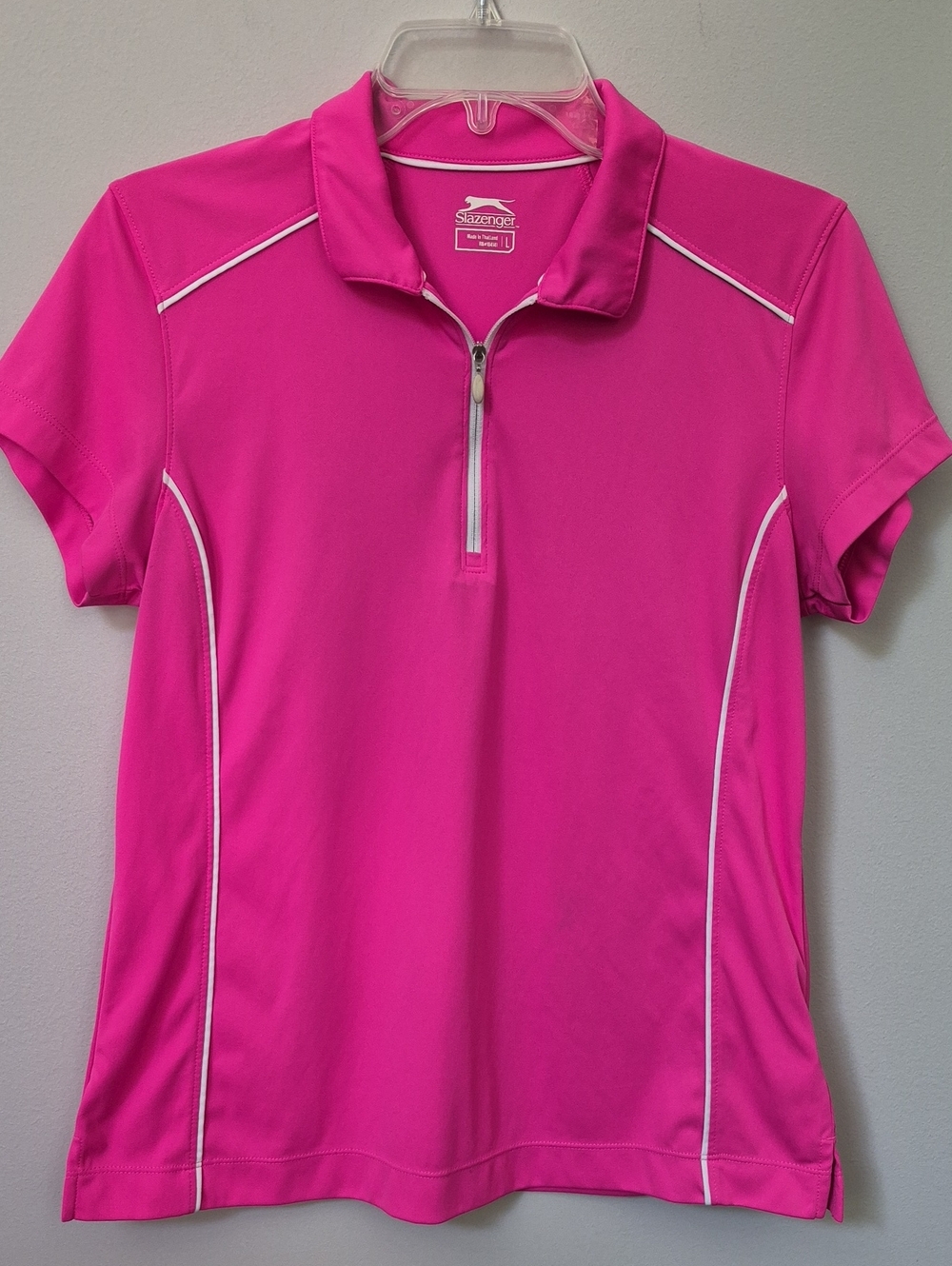 Slazenger Performance Top Pink 1/4 Zip Polo Shirt Contrast Piping Womens L Sport